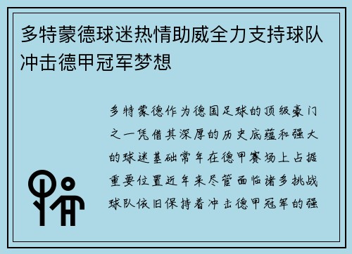 多特蒙德球迷热情助威全力支持球队冲击德甲冠军梦想